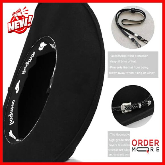 100% Wool Western Cowboy Hat Felt Fedora Adjustable Two Bands - Picture 6 of 8